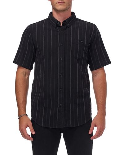 Ezekiel Hollow Short Sleeve Button-up Cotton Shirt - Black