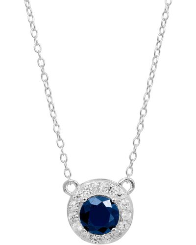 Savvy Cie Jewels Gemstone Halo Pendant Necklace - Blue
