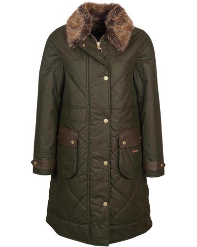 Barbour Golspie Waxed Cotton Jacket With Removable Faux Fur Collar In Archive Olive/classic At Nordstrom Rack - Green