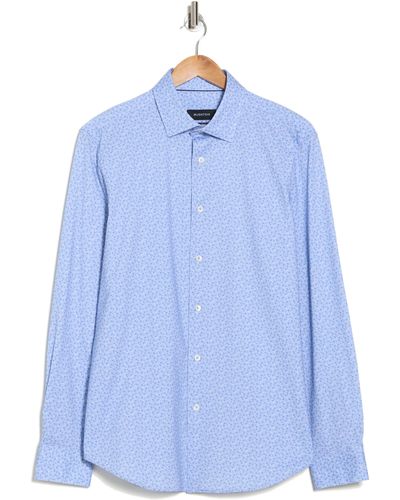 Bugatchi Trim Fit Dot Print Stretch Cotton Button-up Shirt - Blue