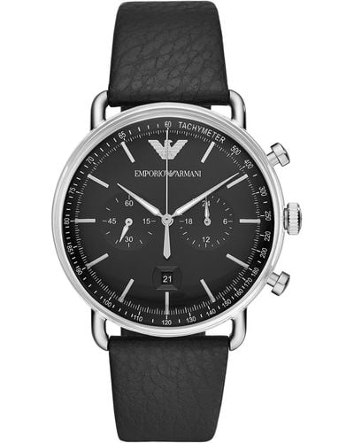 Emporio Armani Chronograph Black Leather Watch