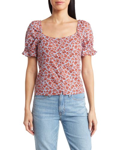 Madewell Kallie Button Front Smocked Top - Red