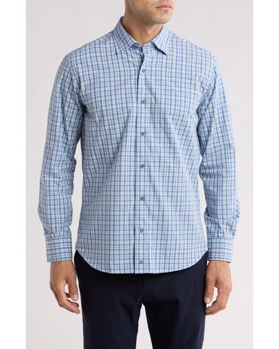David Donahue Casual Plaid Cotton Poplin Button-down Shirt - Blue