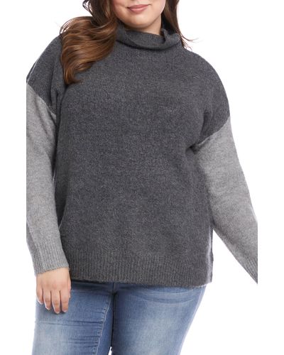 Karen Kane Colorblock Turtleneck Sweater - Gray