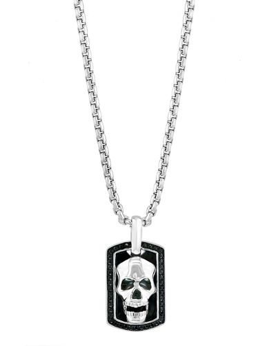 Effy Sterling Silver Spinel Skull Pendant Necklace - White