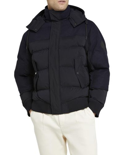 Ted Baker Ventry Puffer Bomber Jacket With Removable Hood - Blue