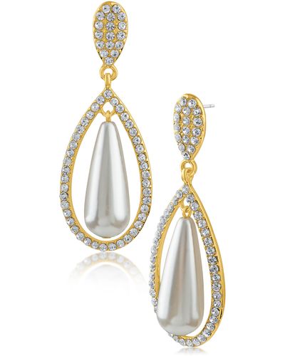 Jardin Pavé Crystal Imitation Pearl Teardrop Earrings - Metallic