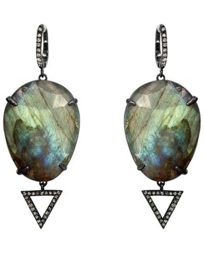 Adornia Fine Labradorite & Diamond Drop Earrings - Green