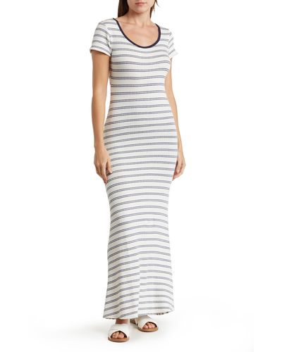 Go Couture Stripe Short Sleeve Rib Maxi Dress - Multicolor