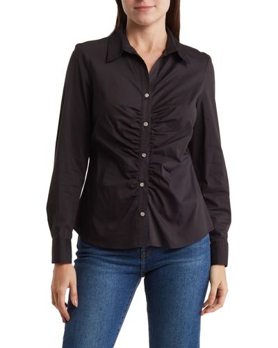 Nanette Lepore Ruched Button-up Shirt - Black