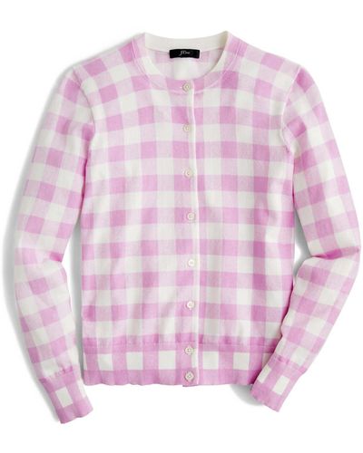 J.Crew Cotton Jackie Cardigan Sweater In Gingham - Pink