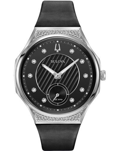 Bulova Curv Chronograph Leather Bracelet Watch - Black