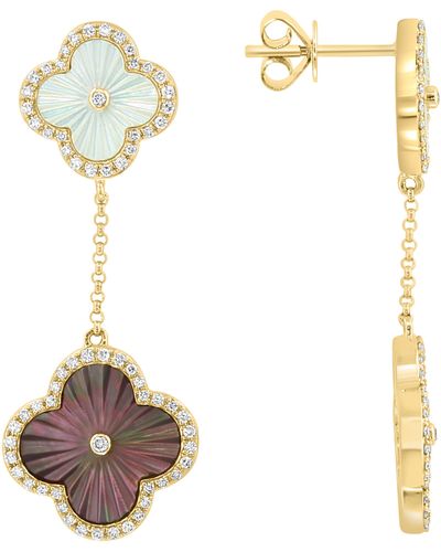 Effy 14k Gold Diamond Mother Of Pearl Floral Drop Earrings - White