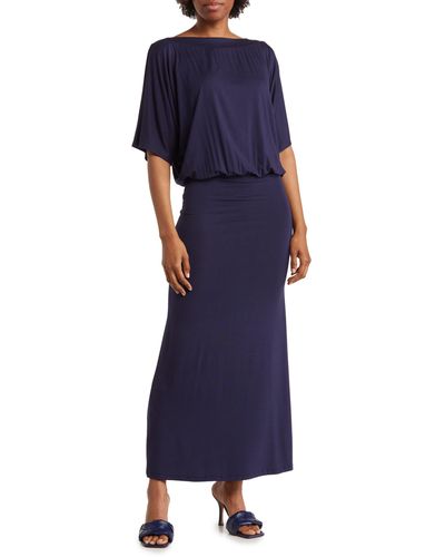 Go Couture Dolman Sleeve Maxi Dress - Blue