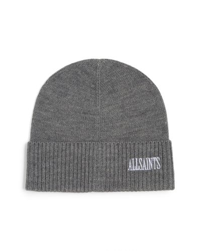 AllSaints Embroidered Logo Beanie - Gray