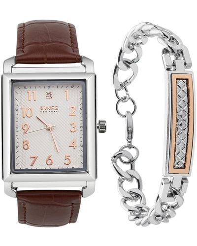 Jones New York Diamond Accent Three-hand Quartz Watch & Id Bracelet Set - White