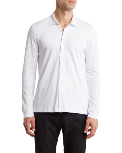 VELLAPAIS Lucena Solid Cotton Knit Button-up Shirt - White