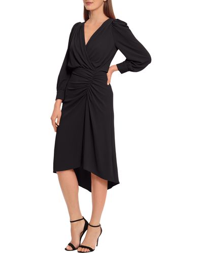 Maggy London Ruched Long Sleeve High-low Midi Dress - Black
