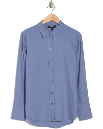 Ellen Tracy Linen Blend Button-up Shirt - Blue