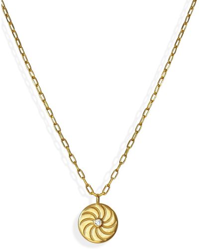 Liza Schwartz Sunrays Cz Coin Pendant Necklace - Metallic