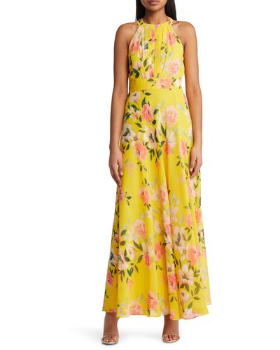 Eliza J Floral Halter Maxi Dress - Yellow