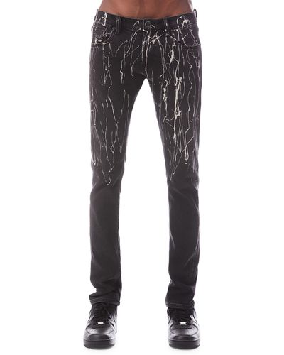 HVMAN Strat Punk Paint Splatter Stretch Super Skinny Jeans - Black