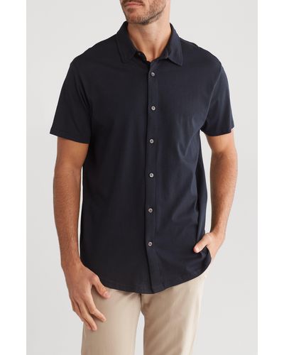 Slate & Stone Short Sleeve Cotton Knit Button-up Shirt - Black
