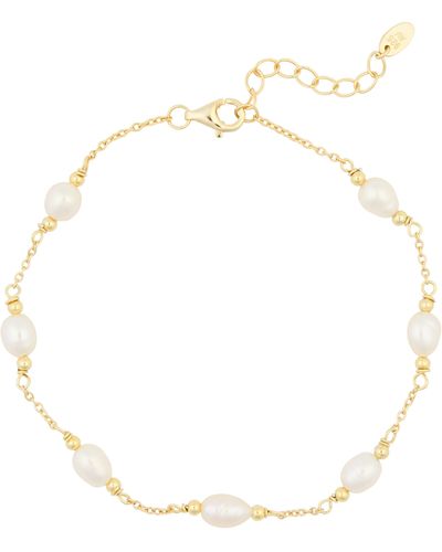 Argento Vivo Sterling Silver Imitation Pearl Station Chain Bracelet - White