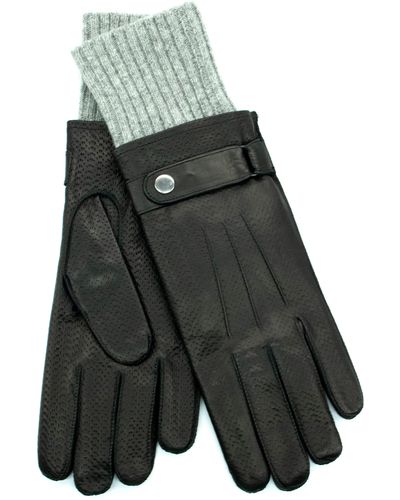Portolano Knit Cuff Leather Gloves - Gray