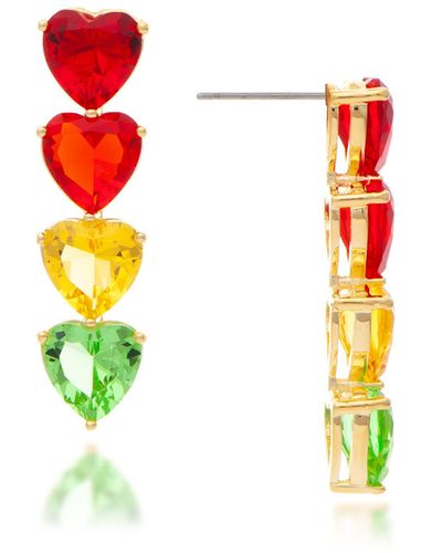 Rivka Friedman 18k Yellow Gold Clad Rainbow Crystal Heart Linear Drop Earrings - White