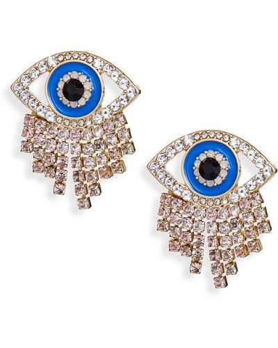 BaubleBar Pavé Crystal & Enamel Evil Eye Stud Earrings - Blue