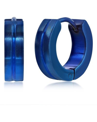 Black Jack Jewelry Blue Stainless Steel Huggie Hoop Earrings
