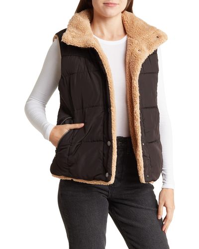 Lucky Brand Reversible Faux Shearling Vest - Black