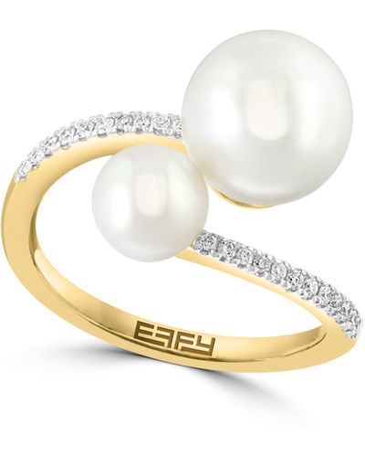 Effy 14k Yellow Gold Diamond & Freshwater Pearl Crossover Ring - White