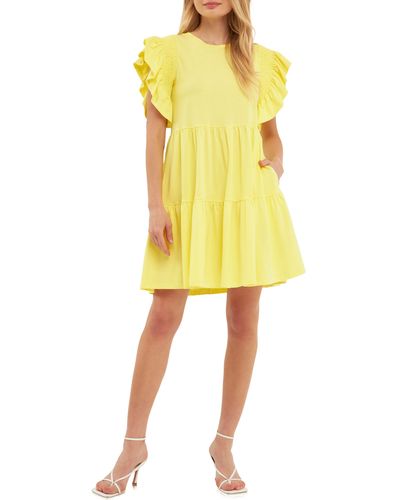 English Factory Ruffle Cotton Babydoll Minidress - Yellow