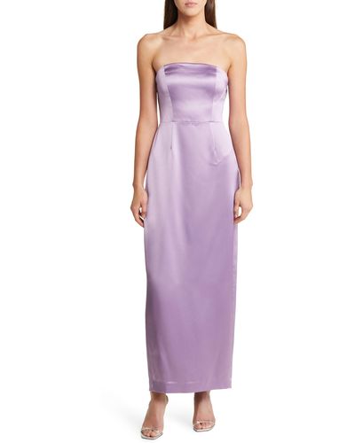 MILLY Riva Hammered Satin Strapless Dress - Purple