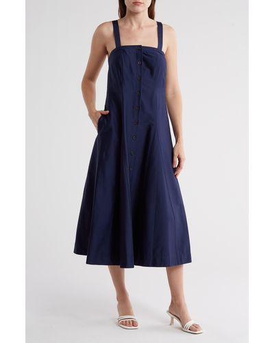 Calvin Klein Front Button Strapless Dress - Blue