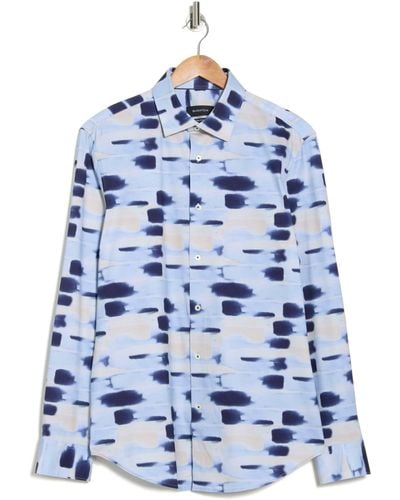 Bugatchi Trim Fit Abstract Print Stretch Cotton Button-up Shirt - Blue