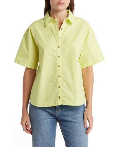 Kensie Collared Boxy Button-up Top - Green