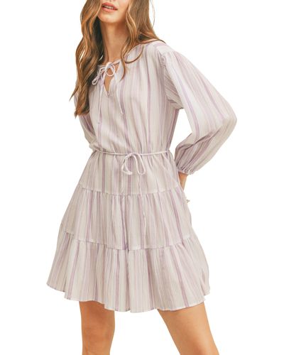 Lush Stripe Long Sleeve Fit & Flare Minidress - Multicolor