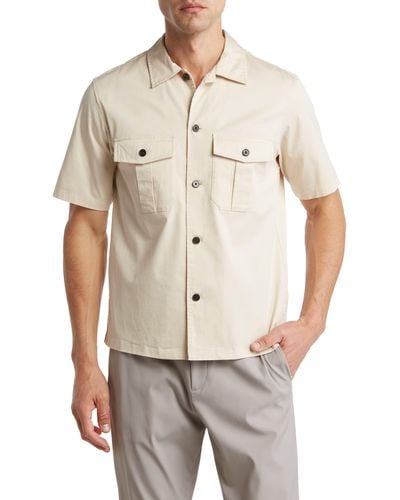 Theory Beau Solid Stretch Cotton Blend Short Sleeve Button-up Shirt - Natural