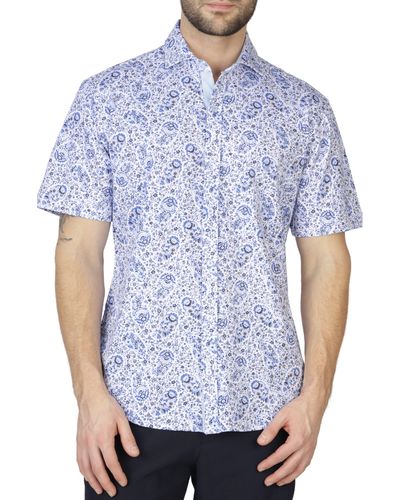 Tailorbyrd Floral Paisley Short Sleeve Shirt - Blue