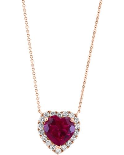 Effy 14k Rose Gold Lab Created Ruby & Lab Created Diamond Heart Pendant Necklace - White