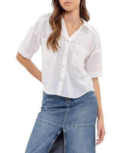 Blu Pepper Gauze Short Sleeve Button-down Shirt - White