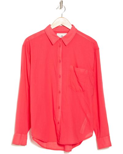 7 For All Mankind Long Sleeve Button-up Tunic Shirt - Pink