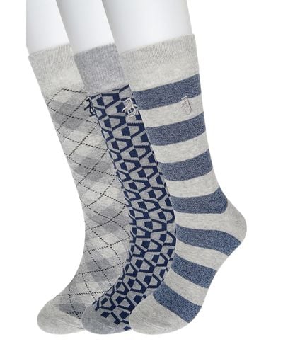 Original Penguin Academy Stripe 3-pack Crew Socks - Blue