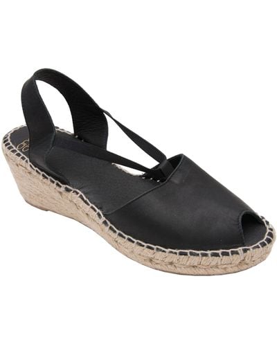 Andre Assous Dainty Leather Espadrille Wedge Sandal - Black