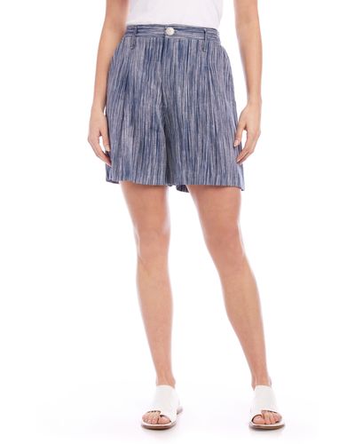 Karen Kane High Waist Pleated Linen Shorts - Blue
