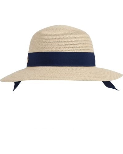 Bruno Magli Medium Brim Ribbon Band Straw Sun Hat - Blue