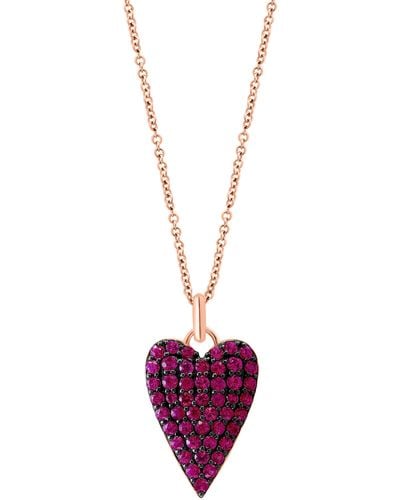 Effy 14k Rose Gold Pavé Pink Sapphire Heart Pendant Necklace - Purple